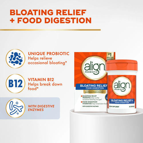 Align Probiotic Bloating Relief + Food Digestion, Probiotics for Women and Men, 28 Capsules