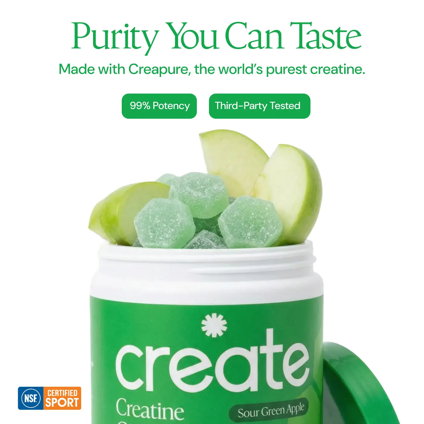 Sour Green Apple Creatine Monohydrate Gummies - 45 Count Daily Supplement Natural Supplements