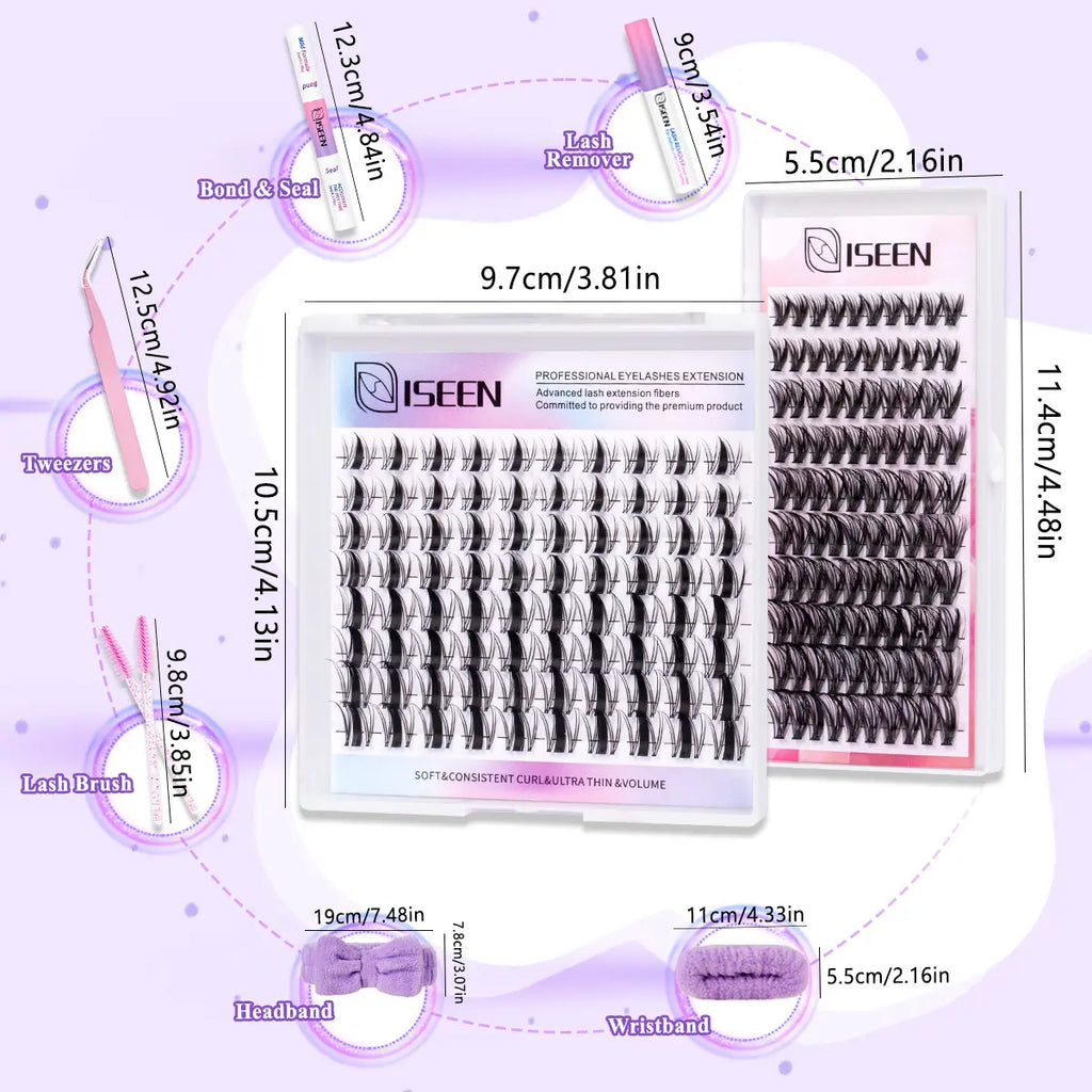 Eyelash Cluster Kit, D Curl Volume Cluster Lashes, Fluffy Eyelash Clusters, Dense Long Curled DIY Lash Extension Set, Multiple Lengths, Includes Bond & Seal, Lash Remover, Tweezers & Brush