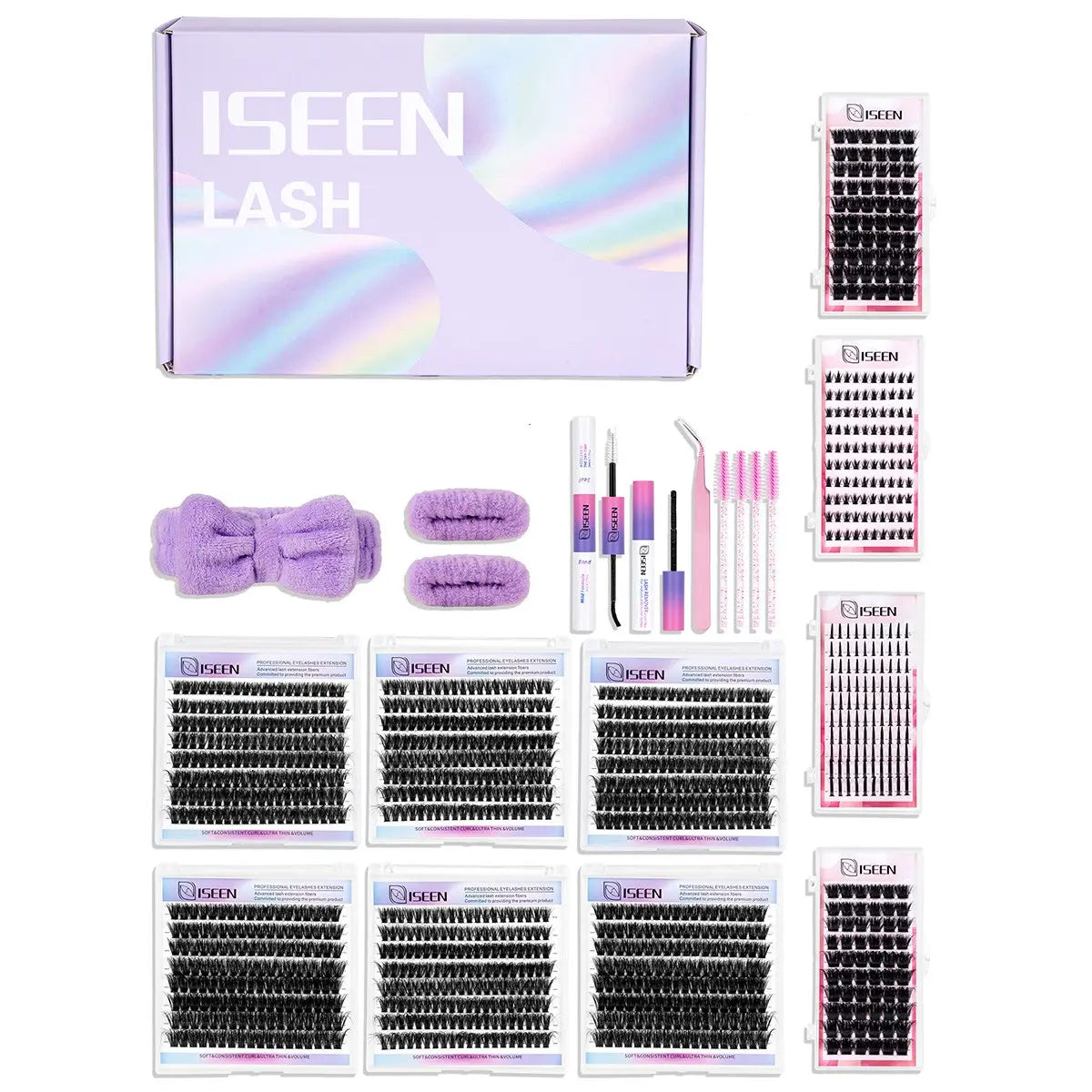 Eyelash Cluster Kit, D Curl Volume Cluster Lashes, Fluffy Eyelash Clusters, Dense Long Curled DIY Lash Extension Set, Multiple Lengths, Includes Bond & Seal, Lash Remover, Tweezers & Brush