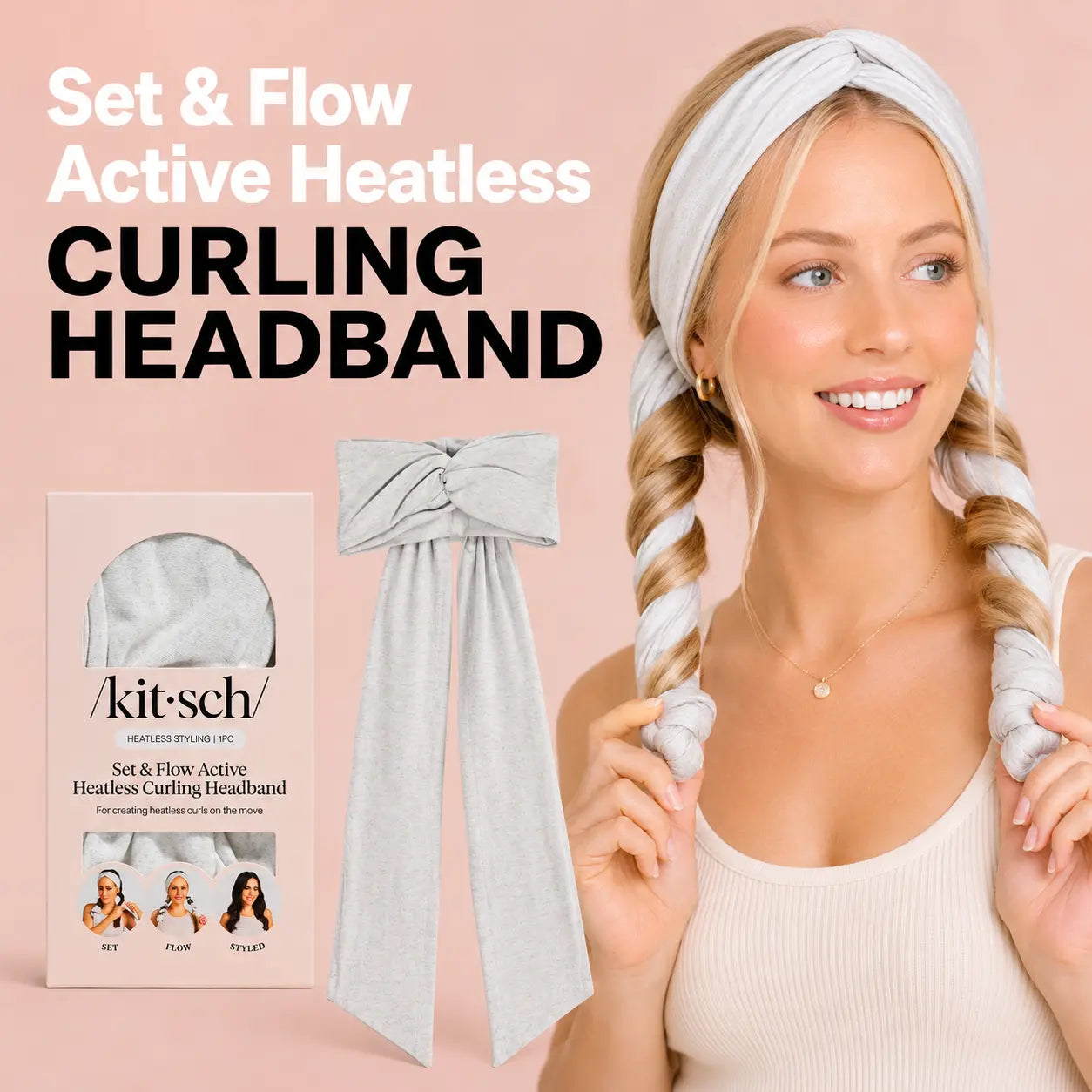 Kitsch Heather Gray Set & Flow Active Curling Headband