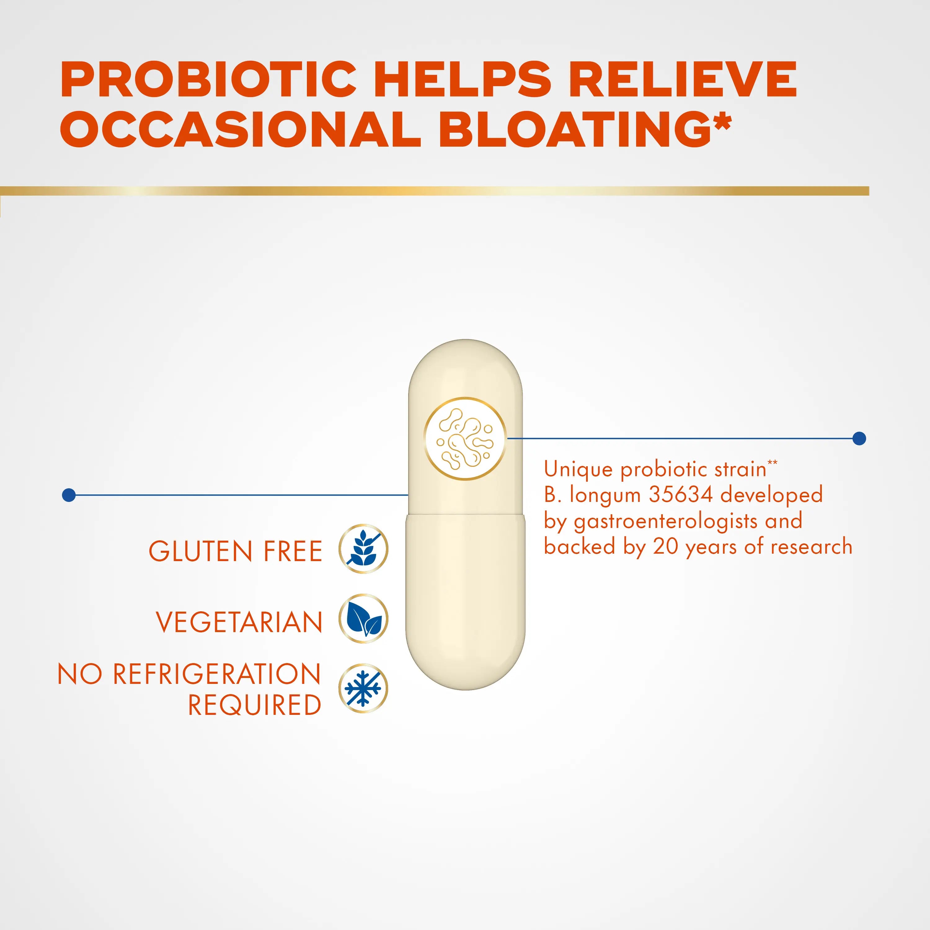 Align Probiotic Bloating Relief + Food Digestion, Probiotics for Women and Men, 28 Capsules