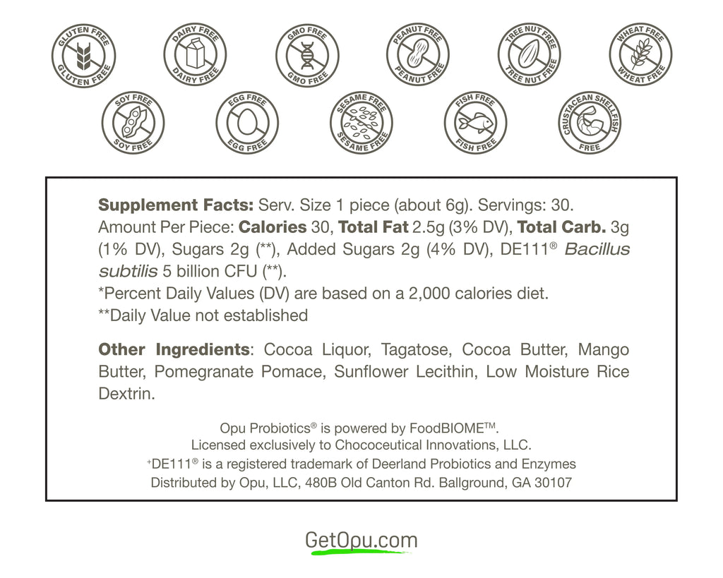 Chocolates Opu Probiotics - Bite-Sized Chocolates Are Your Daily Dose of Pre + Probiotics! 30 Day Supply