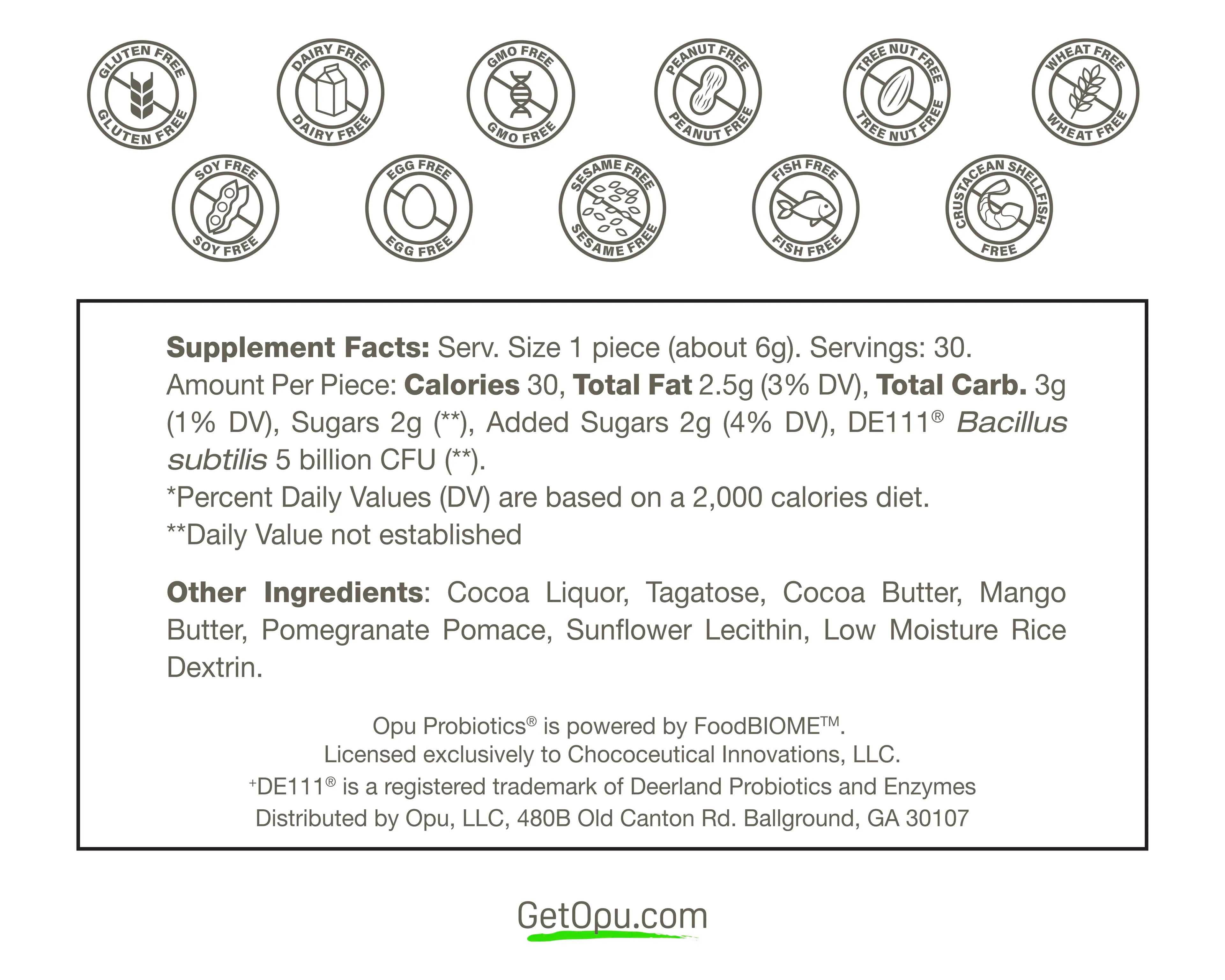 Chocolates Opu Probiotics - Bite-Sized Chocolates Are Your Daily Dose of Pre + Probiotics! 30 Day Supply