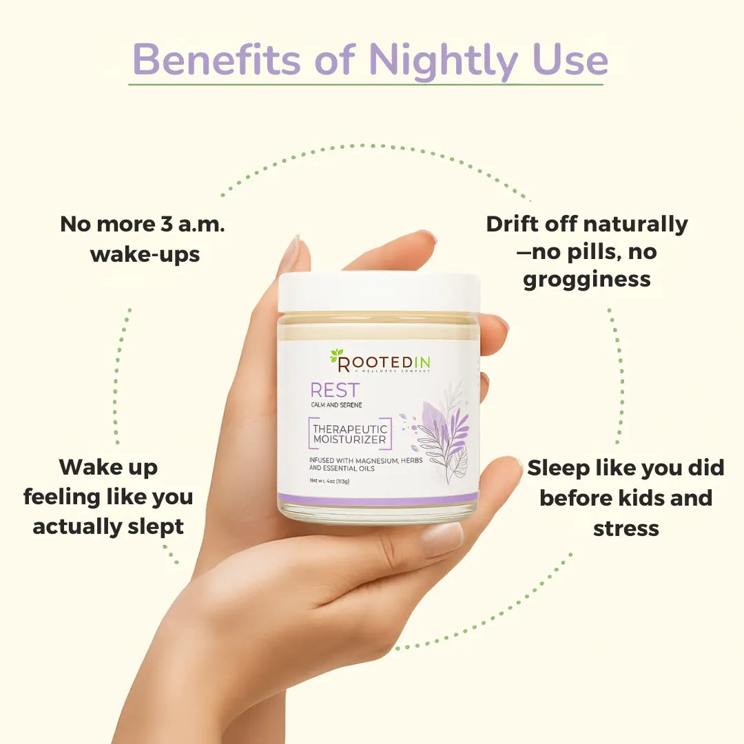 Rooted in Magnesium Sleep Cream Deep Rest Relaxation High Absorption No Morning Grogginess Fast Acting Hydration Calming Moisturizing Blend