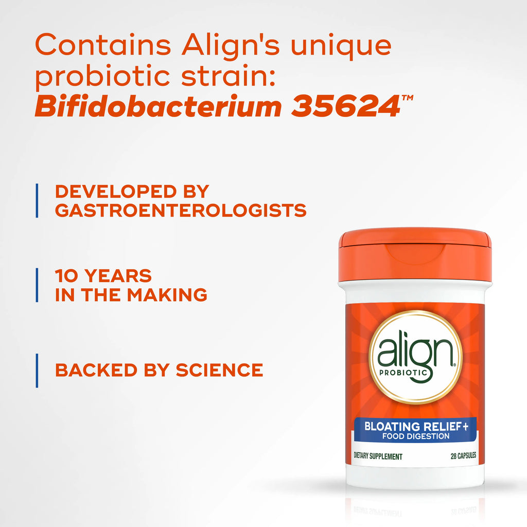 Align Probiotic Bloating Relief + Food Digestion, Probiotics for Women and Men, 28 Capsules